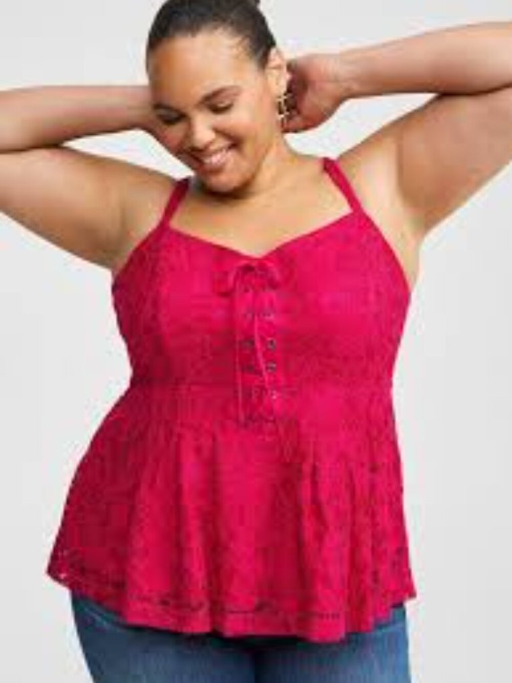 Torrid Women's 2X Peplum Babydoll Cranberry Red Lace-Up Corset Cami Tank top NWT